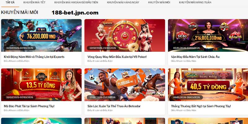 Thưởng khuyến mãi lớn tại 188bet